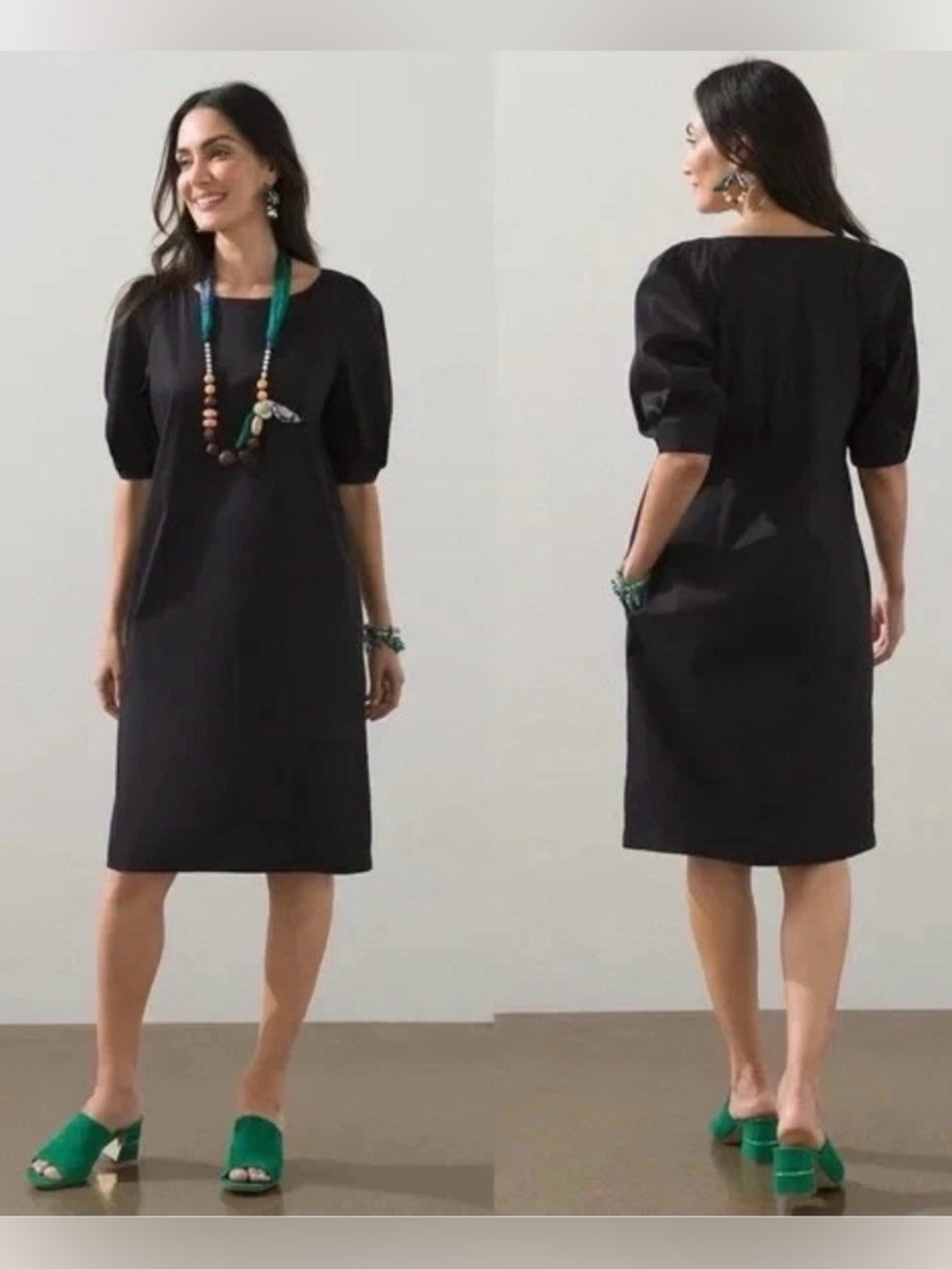 Chico’s Short Black Dress w/Puffed Sleeves Sz 4/6